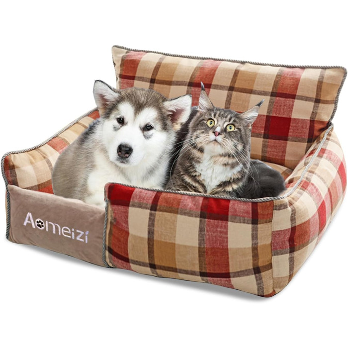 Ортопедичне ліжко для собак PETCUTE, велике, середнє, знімний чохол, неслизьке дно, м'яке диван-ліжко, сірий, з підтримкою спини (L, червона спинка)