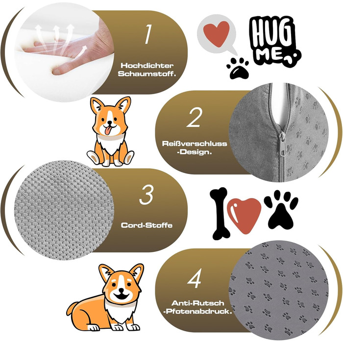 Сходинки для собак маленьких порід, 4 сходинки, знімний підйомник, неслизьке покриття, для ліжка та дивану, сірий колір