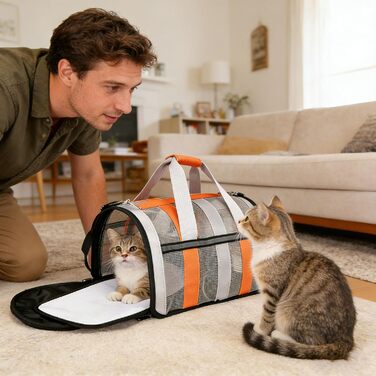 Транспортна сумка для кота/собаки MZSX, блакитна, до 4 кг, з дихаючою сіткою та світловідбиваючими смугами