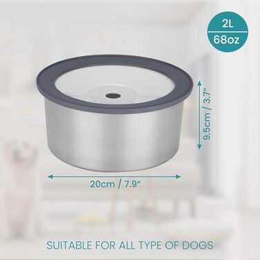 Миска для води для собак Belle Vous 2L з нержавіючої сталі Anti-Splash - миска для води без облизування для собак та котів