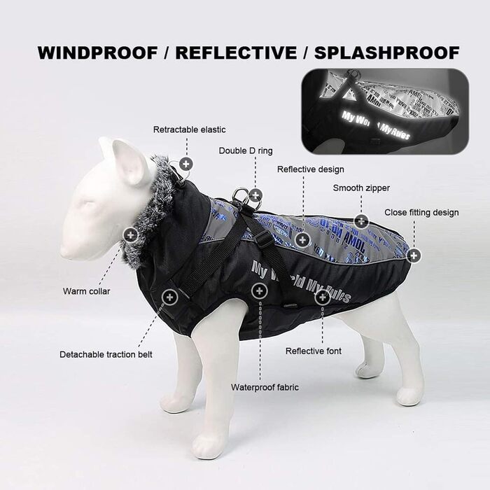 PETCUTE Водонепроникний зимовий одяг для собак, тепла куртка для маленьких та середніх собак, з кріпленням для повідка, 6XL, блакитний