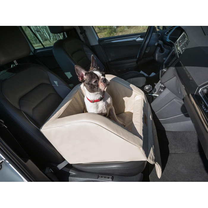 Автокрісло для собак, переноска для собак, лежанка для собак, переноски для тварин, для заднього сидіння, ковдра для собак, корзина для собак, лежанка для котів, для маленьких собак (46x46x31 см), бежева шкіра
