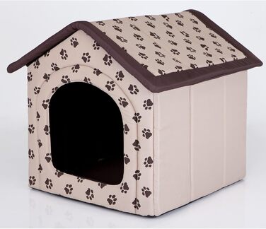 Будиночок-ліжко для собаки Millybo R2, 44x38 см, бежевий з візерунком лапки