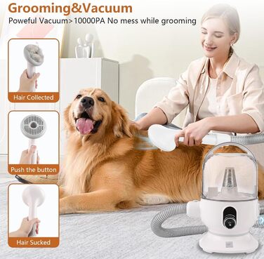 Пилосос для догляду за тваринами, набір для грумінгу, вакуумний насадка, видалення 99% шерсті, пилосос для собак, догляд за тваринами, вакуум для собак та котів, набір 5-в-1, видалення шерсті собак (білий/сірий)