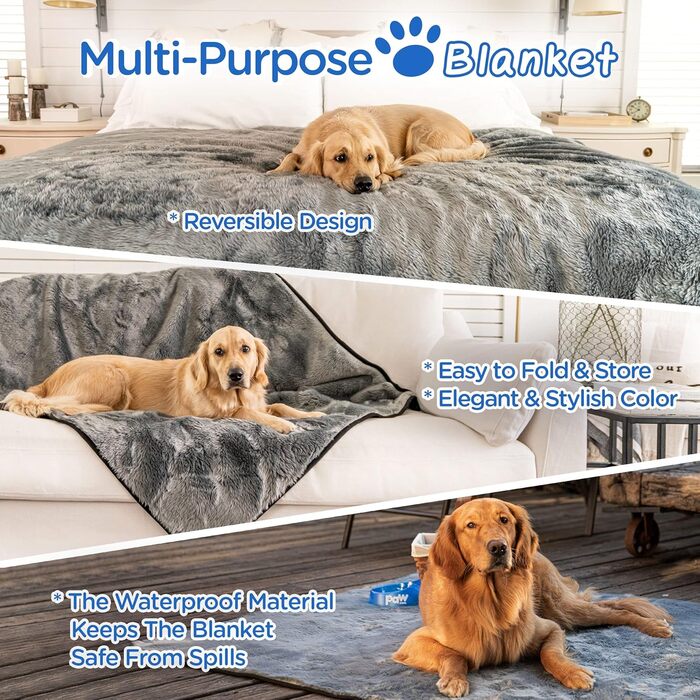 Водонепроникна ковдра для собак PAW BRANDS, преміум, 152x127 см, машинне прання, плед з штучного хутра для великих собак і домашніх тварин, захист меблів