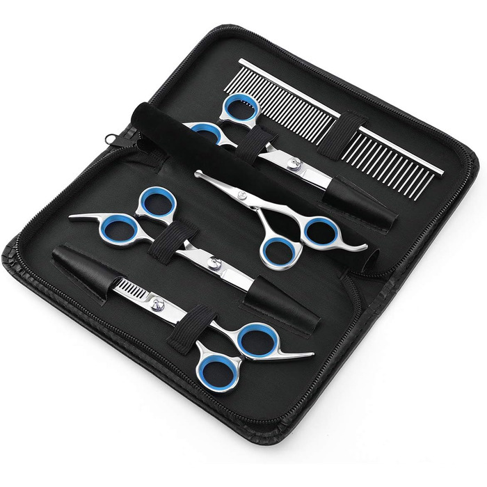 Набір професійних ножиць для грумінгу собак Pawaboo (5 шт.) - ножиці для стрижки, вирівнюючі ножиці, безпечні кінчики, для собак та котів