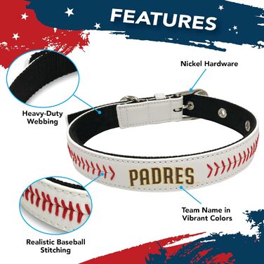 Нашийник для собак MLB San Diego Padres, преміум ПВХ шкіра, стильний, міцний, розмір L, регульований 51-74 см