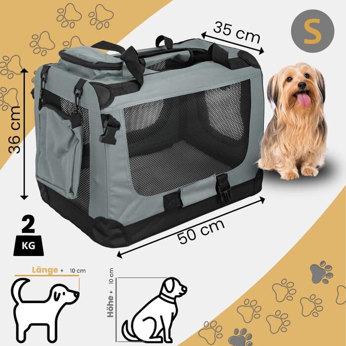 Складана переноска для собак та котів Petigi (Сірий, S, 50 x 35 x 36 см) - переноска для авто, сумка-ліжко