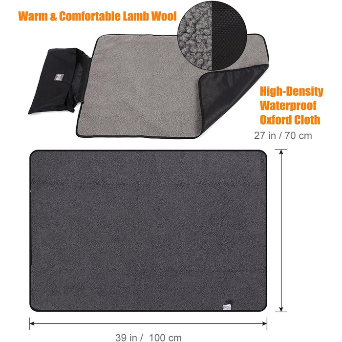 Водонепроникний килимок для тварин, килимок для кемпінгу, теплий килимок для собак та котів 100x70 см, килимок для відпочинку, килимок для подорожей, з сумкою