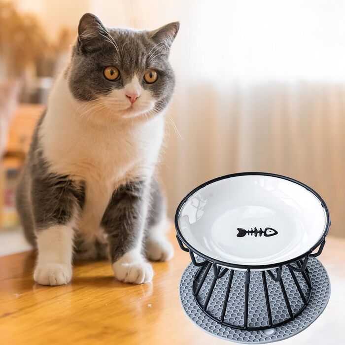 Підвищений годівниця для котів, керамічна миска з металевим підставкою, для котів, цуценят та маленьких собак, миється в посудомийній машині