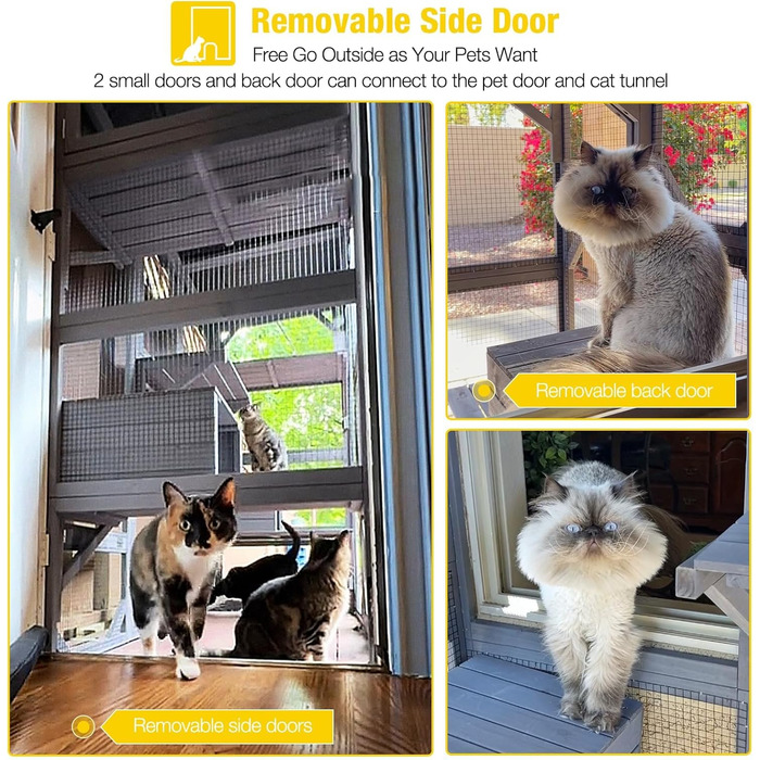 Дім для котів з дерева для вулиці та дому, велике котяче огородження на колесах, Catio-кафес з посиленими дерев'яними смугами, водонепроникним дахом (Тип D, Тип B-середній)