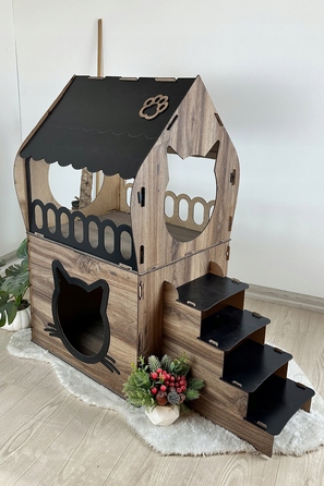 Дерев'яний будинок для кота Kupme, чорний, підлоговий, 83x48 см