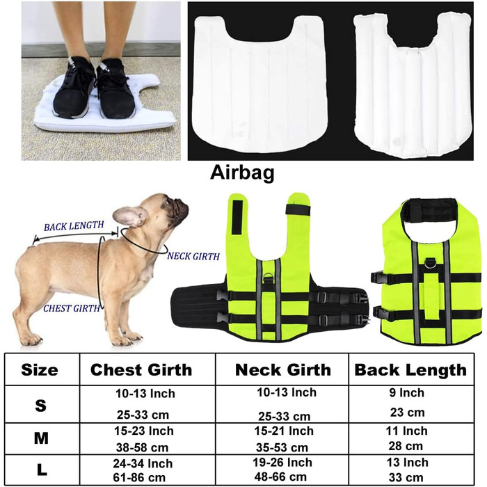 Жилет для плавання собак, жилет для собак, надувний жилет для собак з ручкою та світловідбиваючими смугами (S, зелений)