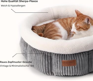 Ліжко для кота FUKUMARU, 48x48x20 см, сіре, м'яке, з бортиками