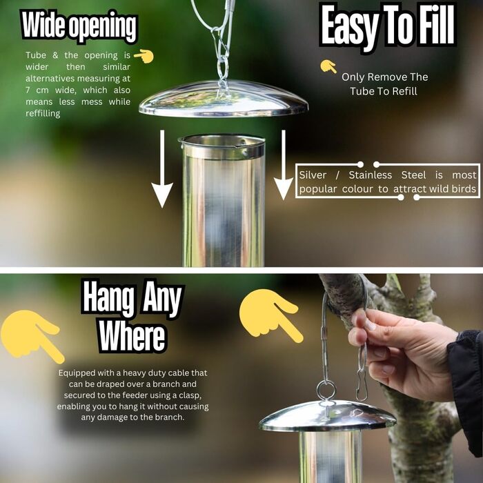 Годівниця для птахів на сонцезахисній підставці, для саду, срібна. З наповнювачем: соняшникові зерна та суміш.