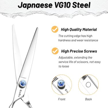 Професійна шерсть для собак 7 дюймів, японська сталь VG10, безшумна заточка, безпечна та гостра