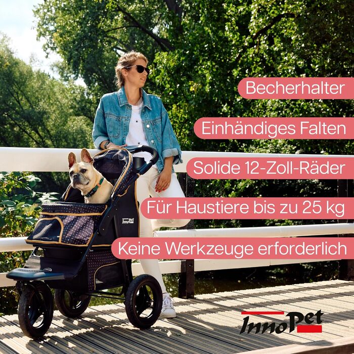 Візок для собак Innopet Adventure: прогулянка з вашим улюбленцем. Підходить для собак, котів та дітей. Кольори: золото, чорний
