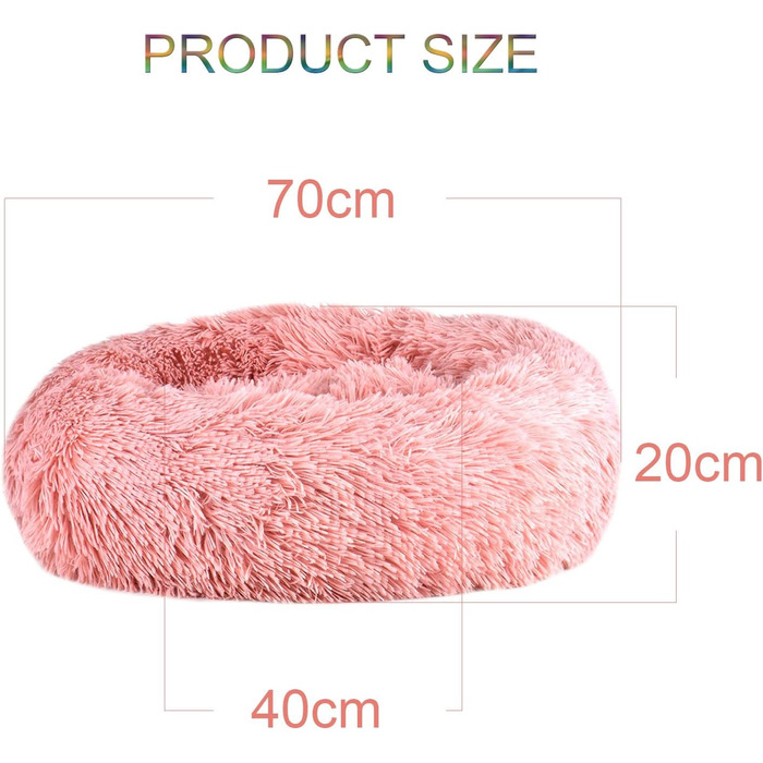 М'яке кругле ліжко для котів та собак: плюшеве, зручне, 70см, біле/рожеве