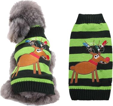 Пуловер для собак на Різдво, кумедний різдвяний пуловер для собак з мультфільмом Оленя, Санти та Сніжинок, теплий в'язаний пуловер для собак маленьких, середніх та великих розмірів, XXS-XXL (110-Green, XXL) XXL 110-Зелений