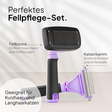 Набір для догляду за котами Pretty Paw® Profi: щітка та засоби для гігієни та комфорту | Ідеально для короткої та довгої шерсті | Підходить для видалення підшерстка (лавандовий)