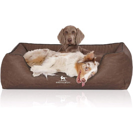 Ортопедичне собаче ліжко Knuffelwuff Columbia XL (105x75 см) з штучної шкіри, коричневе. Знімний чохол, легко мити. Підходить для великих, середніх та маленьких собак.