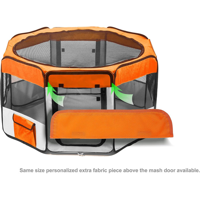 Портативний вольєр для тварин Pawer, 114x61 см, 8 панелей, оранжево-сірий, з можливістю персоналізації, 600D Oxford, для котів/собак/цуценят