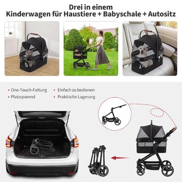 Візок для собак Zstar Hundewagen - чорний, для 2 маленьких тварин (до 15 кг), знімні сумки