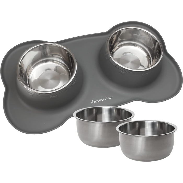 Підставка для миски для котів та собак KaraLuna з нержавіючої сталі (850 мл, сірий)