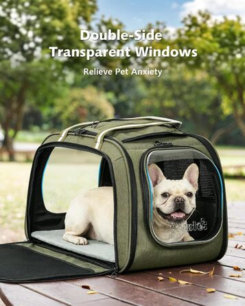 Переноска для котів та собак Pecute XL (55x38x35 см) - складна сумка-переноска з вікном, м'яким килимком, для авто, подорожей, ветеринара, зелена