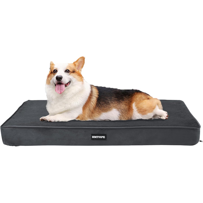 Ортопедичне ліжко для собак HMTOPE, 9 см товщина, для середніх собак, знімний та пральний килимок, неслизьке дно, водонепроникне внутрішнє покриття, 91 см, темно-сірий, розмір 91 x 56 x 9 см