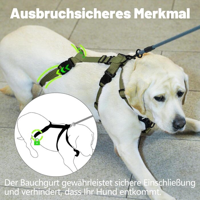 Шлейка для собак Paworld, анти-тяга, шлейка від паніки, анти-вислизання, регульована, дихаюча жилетка для собак маленьких, середніх та великих розмірів (XL) Extra Large (упаковка 1), колір: зелений