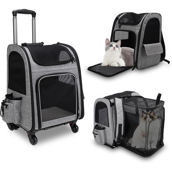 Тролей-рюкзак для собак та котів 2в1, зручна переноска з сіткою, багатофункціональний рюкзак для тварин на 4 колесах, дихаючий рюкзак-переноска для котів та цуценят
