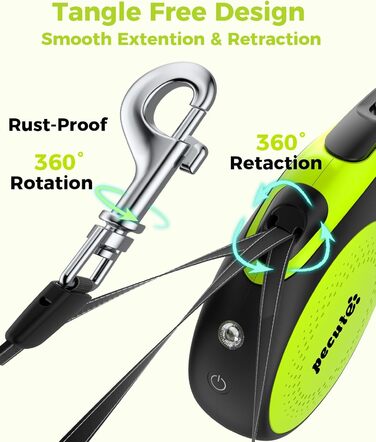 Рулетка для собак Pecute 8м з LED-підсвічуванням, 360° без перекручування, для собак до 50 кг