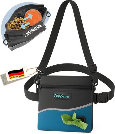 Сумка для собак Petove: переносна кормушка з магнітною застібкою, контейнер для відходів, бананка (L, блакитний)