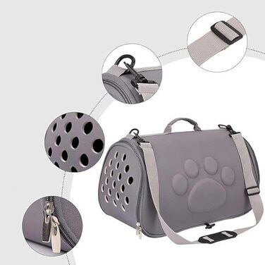 Сумка для тварин Katzen Reisetasche | Сумка-переноска для кота/собаки з регульованим плечовим ременем для подорожей, прогулянок, активного відпочинку, перельотів, кемпінгу, візитів до ветеринара, міста, покупок (сіра, L)