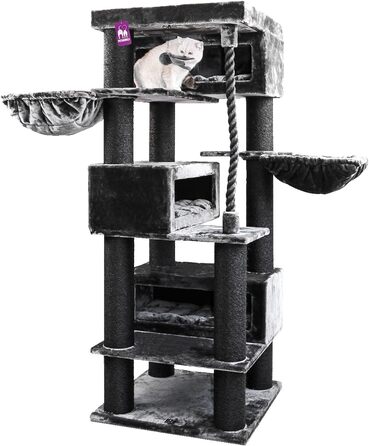 Дряпка для великих котів Petrebels Turnpike XXL 200 см, чорна, стовпи Ø15 см, Maine Coon, 76x76 см