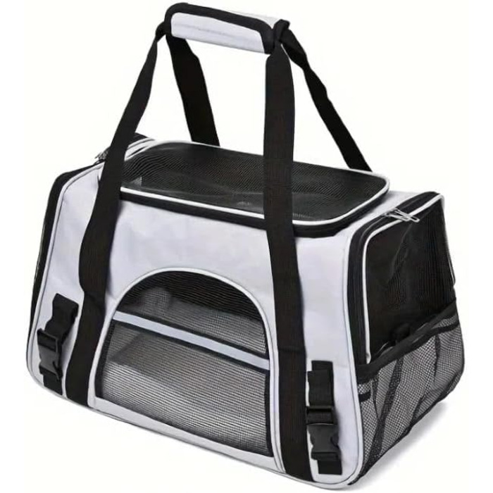 Сумка-переноска для котів та собак, до 6,8 кг, схвалена авіаперевізниками, складна та пральна, для дому, відпочинку та подорожей (Чорний / Сірий)