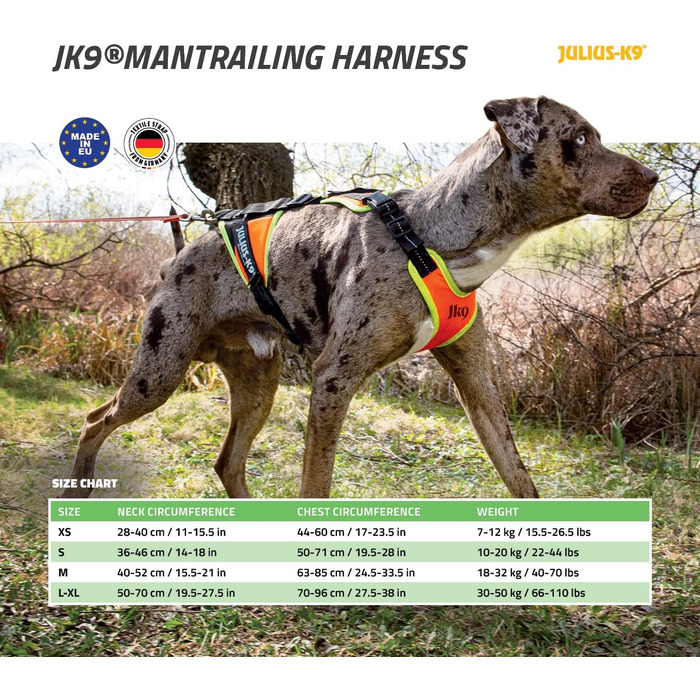 Шлейка для собак Julius-K9 Mantrailing Outdoor L-XL, неонова помаранчева з UV-кантом