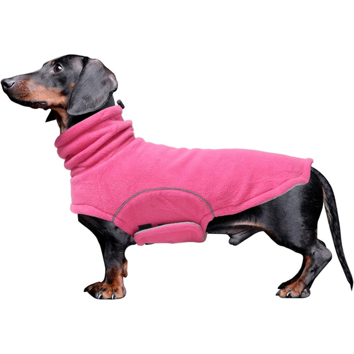 Теплий флісовий пуловер для собак, теплий одяг для такс, одяг для собак з отвором для повідка, відбиваюча мініатюрна одяг для такс на зиму, для холодної погоди, для дому та вулиці (XS(довжина спини: 31~33см), рожевий)