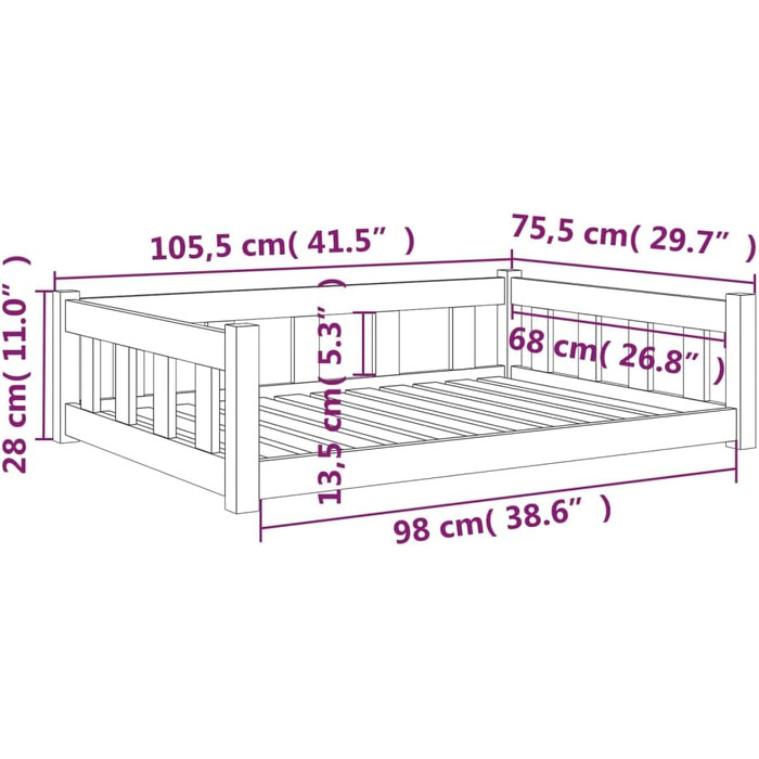 vidaXL Ліжко для собаки 105,5x75,5x28 см з масиву сосни, натуральне, собаче ліжко-кошик, диван для собак