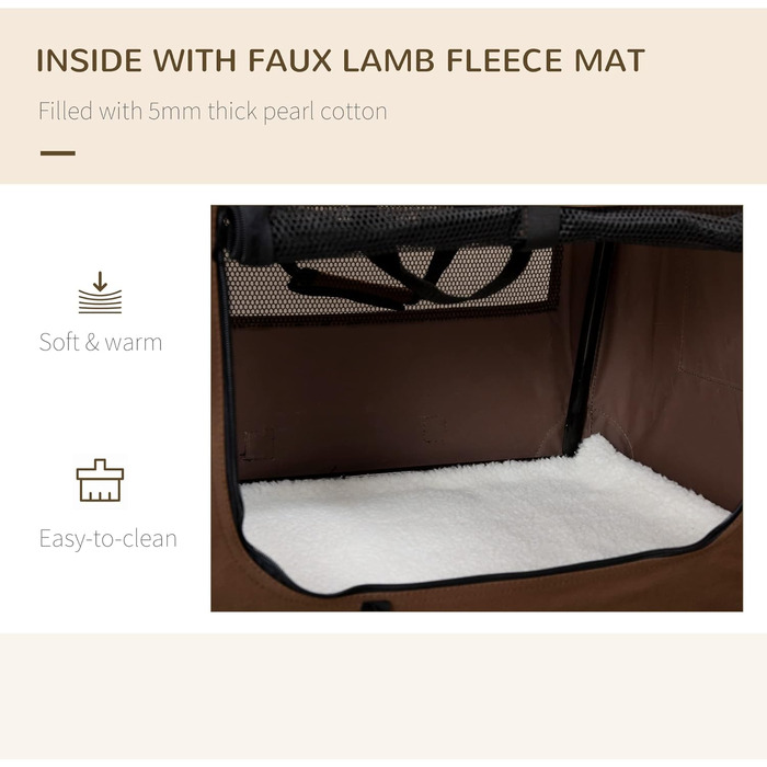 PawHut переносна сумка для собак та котів, складана, з вікнами, м'який килимок, 2 плечові ремені, 60x41x41 см, коричнева