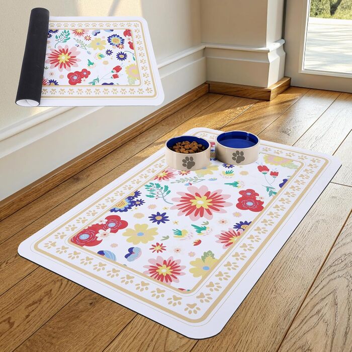 Килимок для годування собак Kooltail, вбираючий, швидковисихаючий, з водонепроникним гумовим покриттям, 12'x20' (1 шт.), квітковий принт