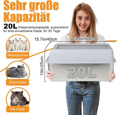 Набір для котів Edelstahl XXL: лоток для котів з нержавіючої сталі, великий (30л), з міцною лопаткою. Розмір 60x40x25 см. Безпечний від протікання.