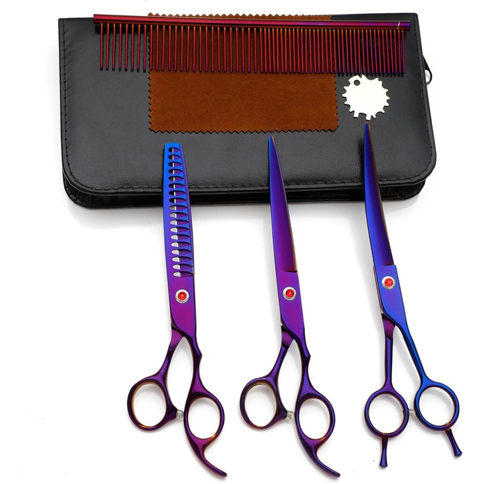 Набір професійних ножиць для собак та котів 4-в-1, з витончувальними ножицями, гребінцем, нержавіюча сталь 440C