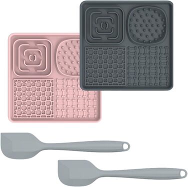 Лежанка-смакота для собак Bibykivn Schleckmatte: антистрес, купання, догляд, дресирування. З присоском. Рожевий+Сірий, квадратна