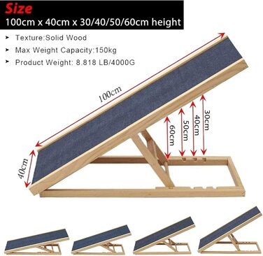 Рампа для собак та котів, складна, регульована висота, 70 x 35 x 30 см (CWPT-100x60cm)