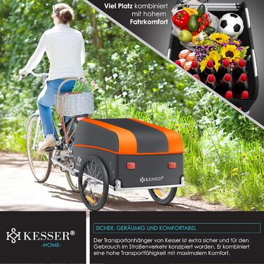 KESSER® Причіп для велосипеда вантажний, 120 літрів, оранжевий/антрацитовий, з дахом та функцією складання