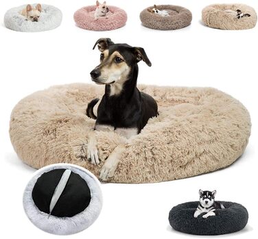 Крісло-ліжко для собак великих порід, миється, подушка для собак та котів, лежанка для собак, кошик для котів, кругле м'яке пухнасте ліжко для тварин, 110x110x20см, Бежевий колір