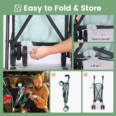 Дитяча коляска 3-в-1 для собак та котів, складна, з регульованою ручкою, 6 коліс, дихаюча сітка, великий об'єм (Блакитно-зелений)