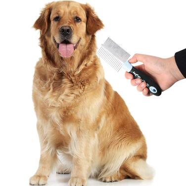 Бурштук для догляду за шерстю собак Tonyg-P, м'яка вичавкова щітка + двосторонній гребінець для собак з довгим волоссям (синій)